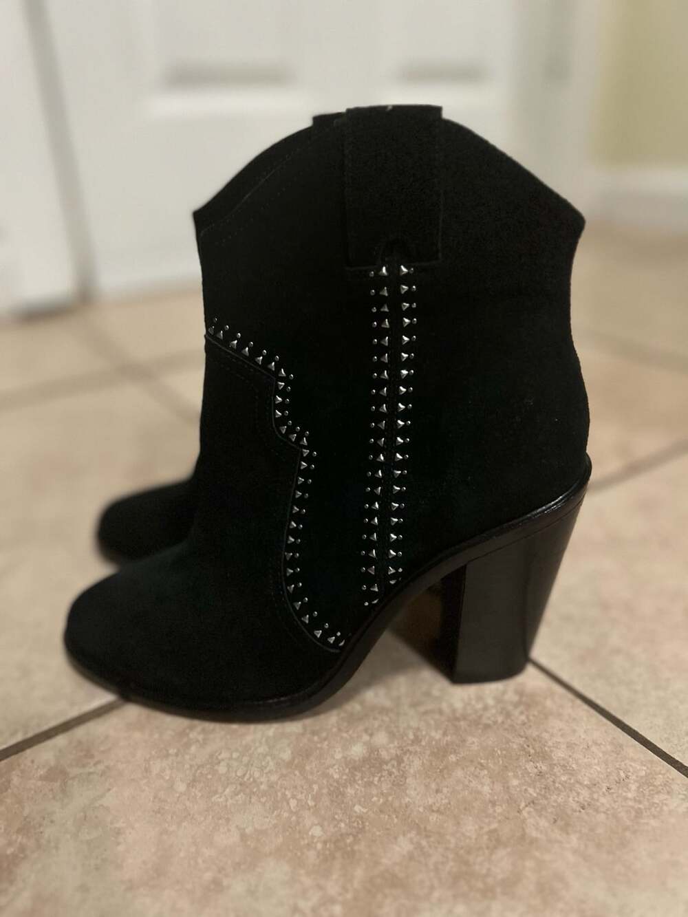 Joie Monte Studded Ankle Bootie Size 36.5 Black Suede